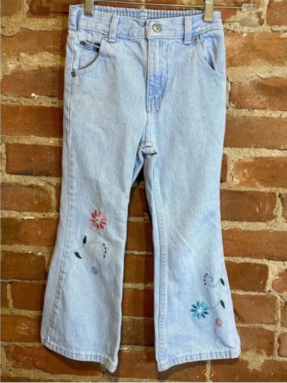 Vintage Y2K girls flare high rise jeans embroidery Sz 6 youth